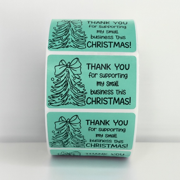 Christmas Thank You Stickers in Mint Green – Packaging Labels for business NEW - Picture 1 of 6